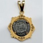 Ancient Roman Bronze coin Constantius II A.D. 336-361 in 14kt Gold .25 ct. Diamond Pendant